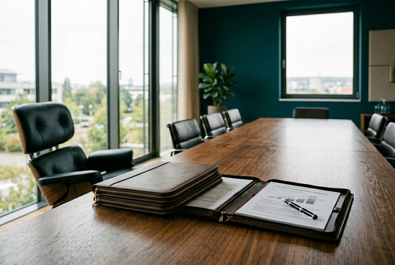 C-Level-Tisch mit KI-Strategie-Dokument — Chief AI Officer-Rolle im Mittelstand